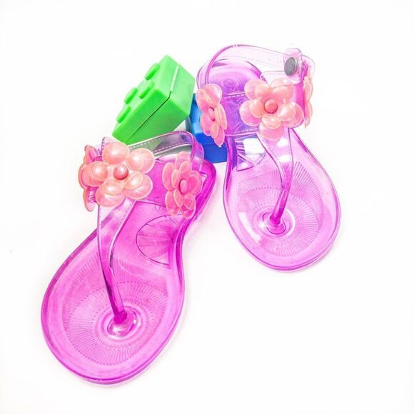 Oshkosh Pink Floral Jelly Sandals Plus Bunches of Barettes Sz 9 - Picture 4 of 11